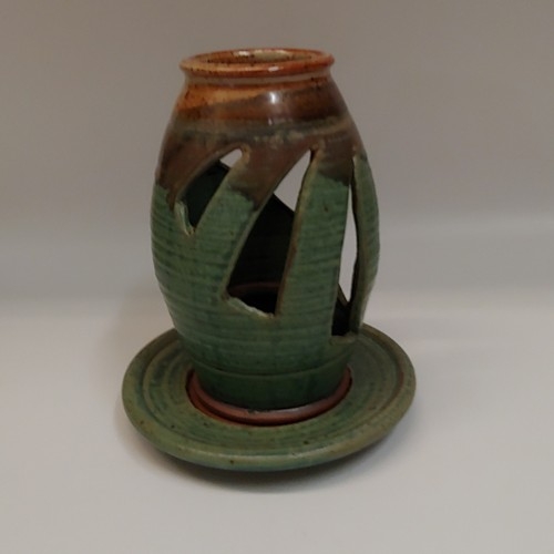 #220729 Candle Lantern Green/Tan $22 at Hunter Wolff Gallery